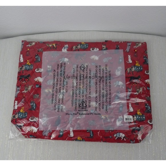 Vera Bradley Tote Holiday Cats Factory Style Essential Red Signature Cotton New - Picture 4 of 12